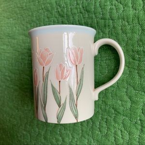 Beautiful tulips mug, stringwork antique ceramic